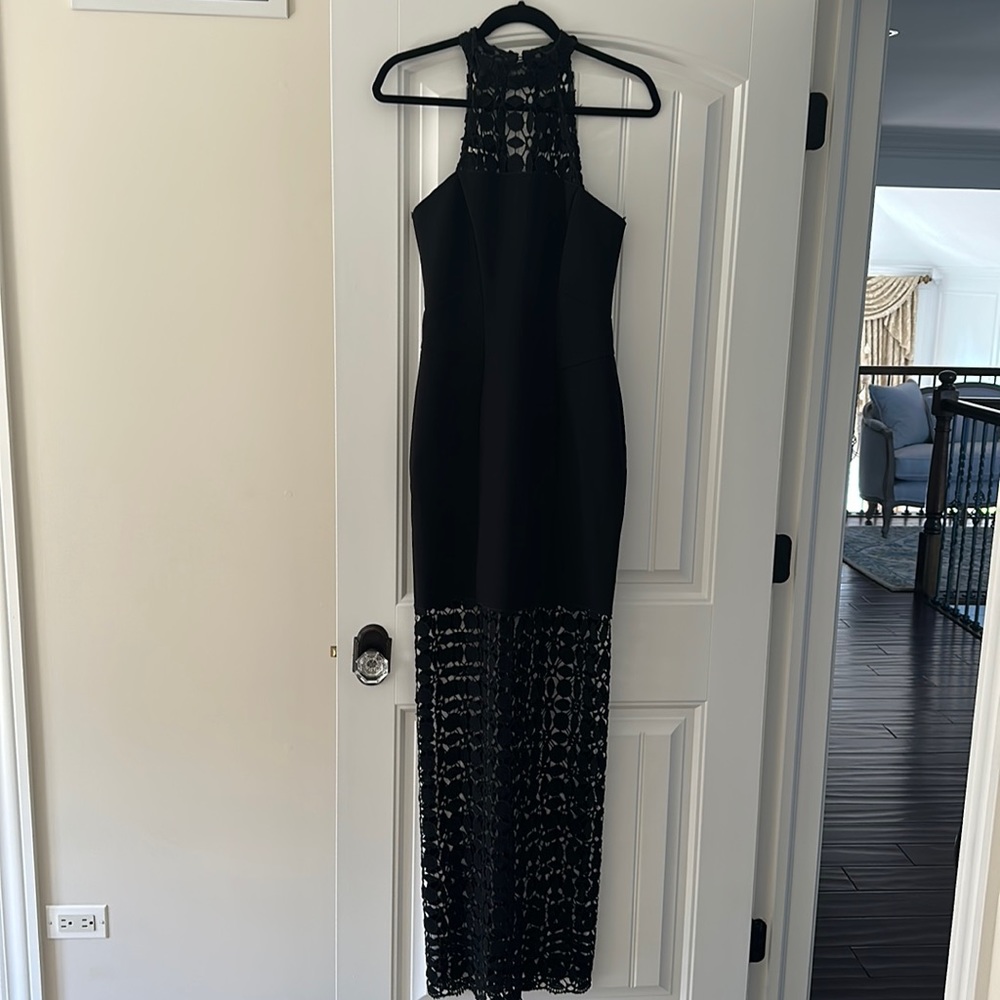 Black Nicolas brand long dress illusion with crochet